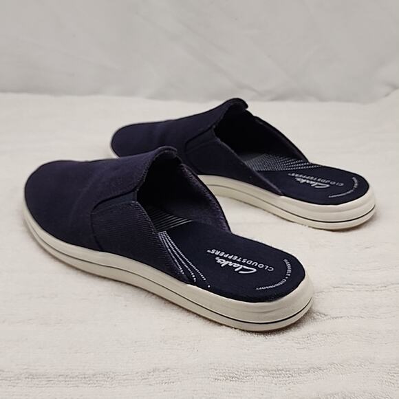 CLARKS BREEZE SHORE MULES DENIM BLUE LADIES SIZE 10 GUC - Picture 7 of 16